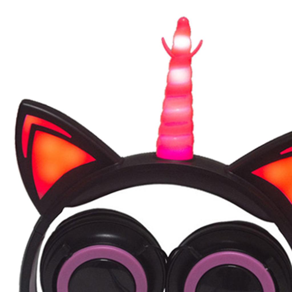 Cat Ear Unicorn Kids Headphones LED Flashing Girls Headband black pink