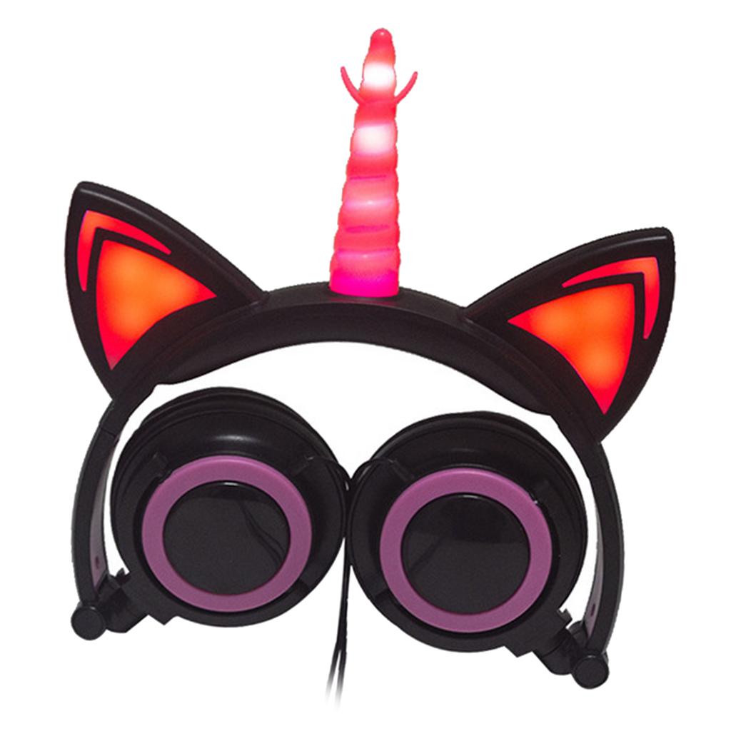 Cat Ear Unicorn Kids Headphones LED Flashing Girls Headband black pink