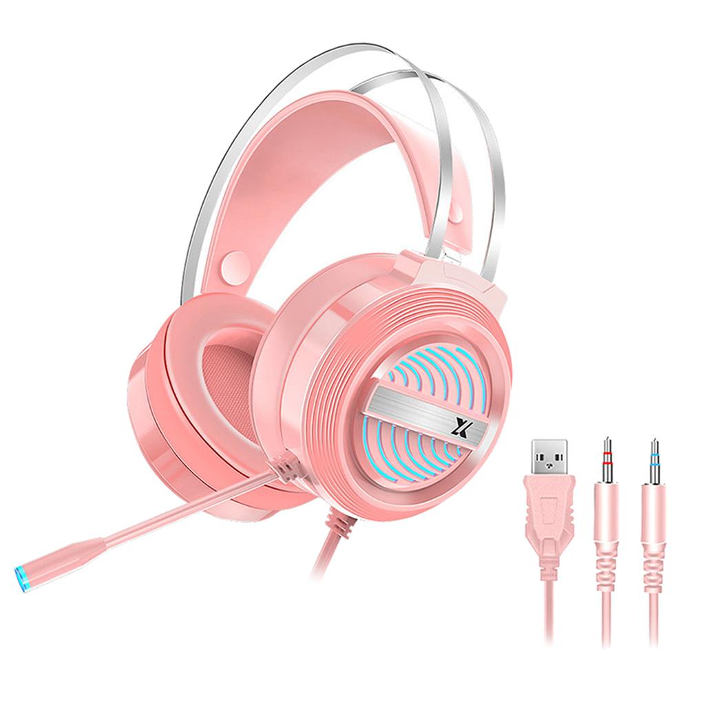 X9 USB + 3.5mm Gaming Headset with Mic 7 LED for PS4 PC Laptop pink