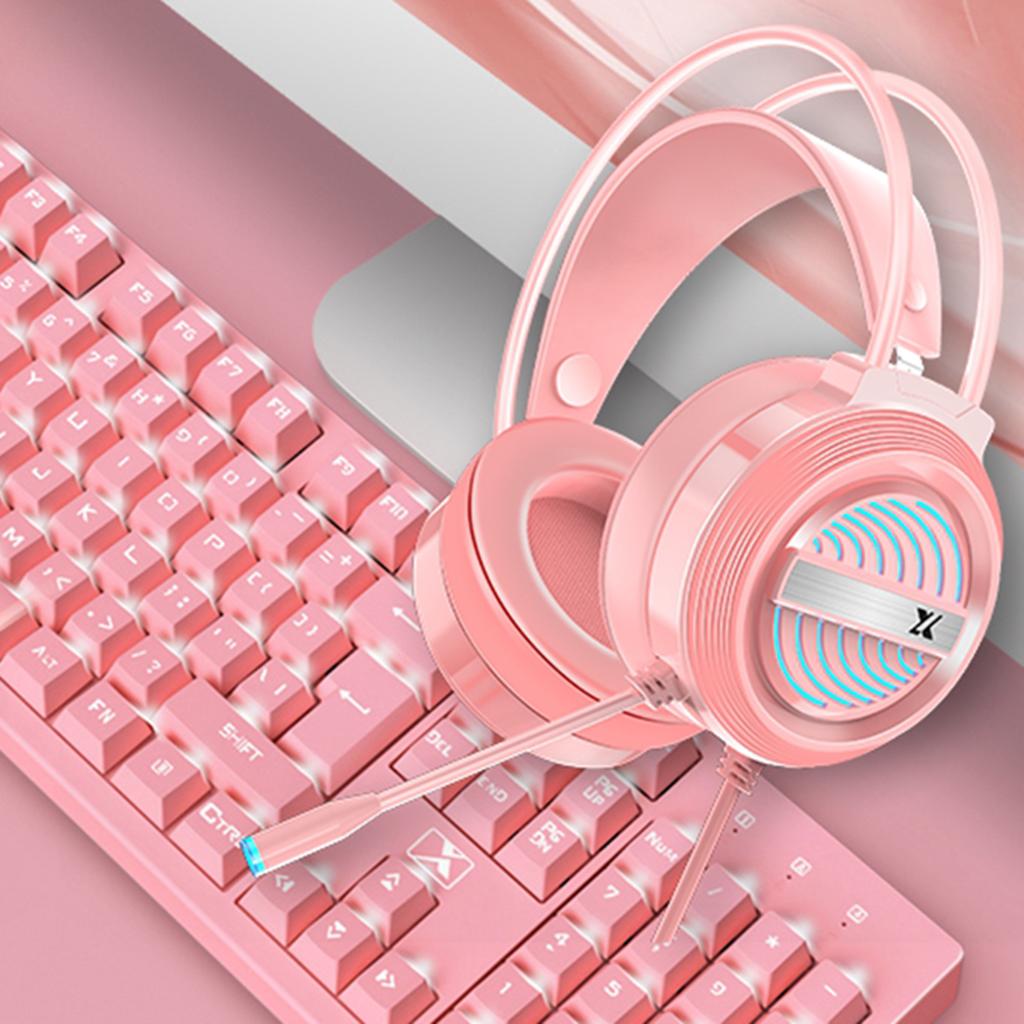Computer Desktop Gaming Keyboard and Mouse +Gaming Headset +Mouse Pad Pink