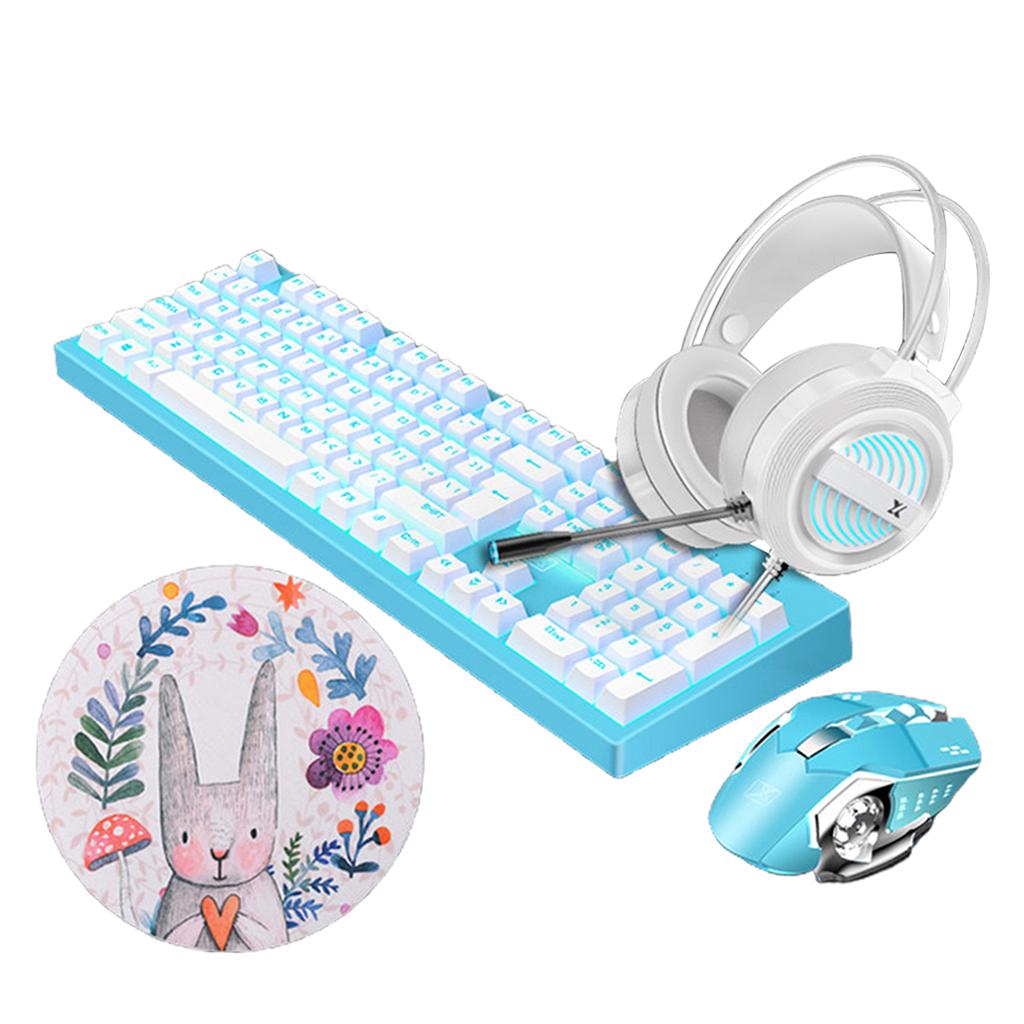 Computer Desktop Gaming Keyboard and Mouse +Gaming Headset +Mouse Pad Blue