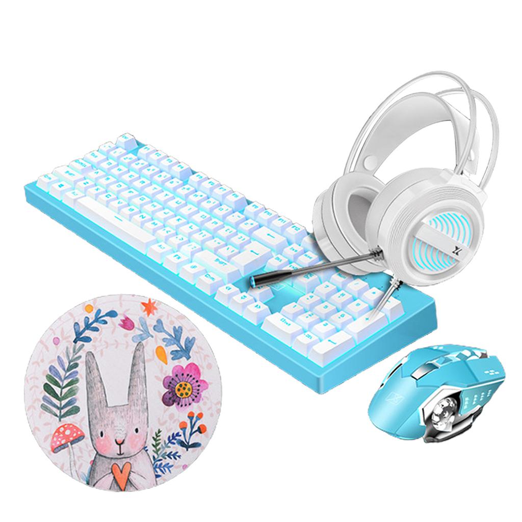 Computer Desktop Gaming Keyboard and Mouse +Gaming Headset +Mouse Pad Blue