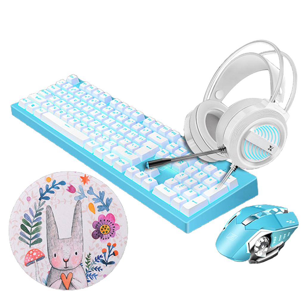 Computer Desktop Gaming Keyboard and Mouse +Gaming Headset +Mouse Pad Blue