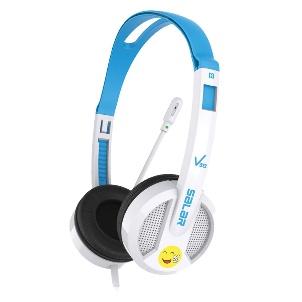 Kids Wired Headphones Over-ear Headset Gift for Children White+Blue