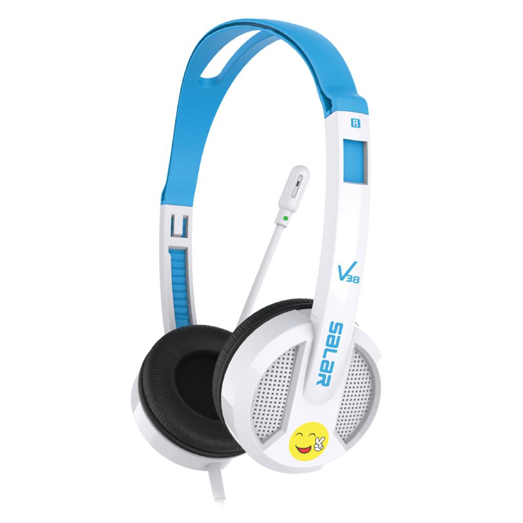 Kids Wired Headphones Over-ear Headset Gift for Children White+Blue