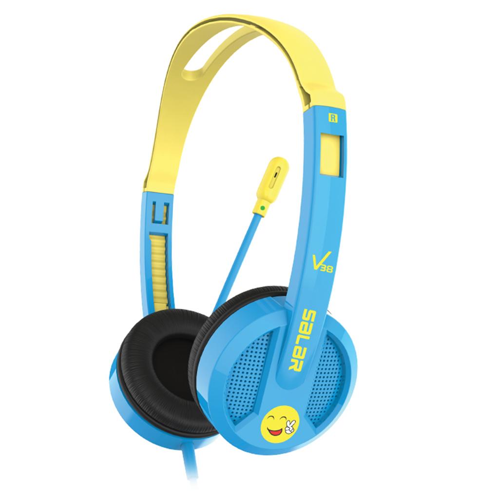 Kids Wired Headphones Over-ear Headset Gift for Children Blue+Yellow