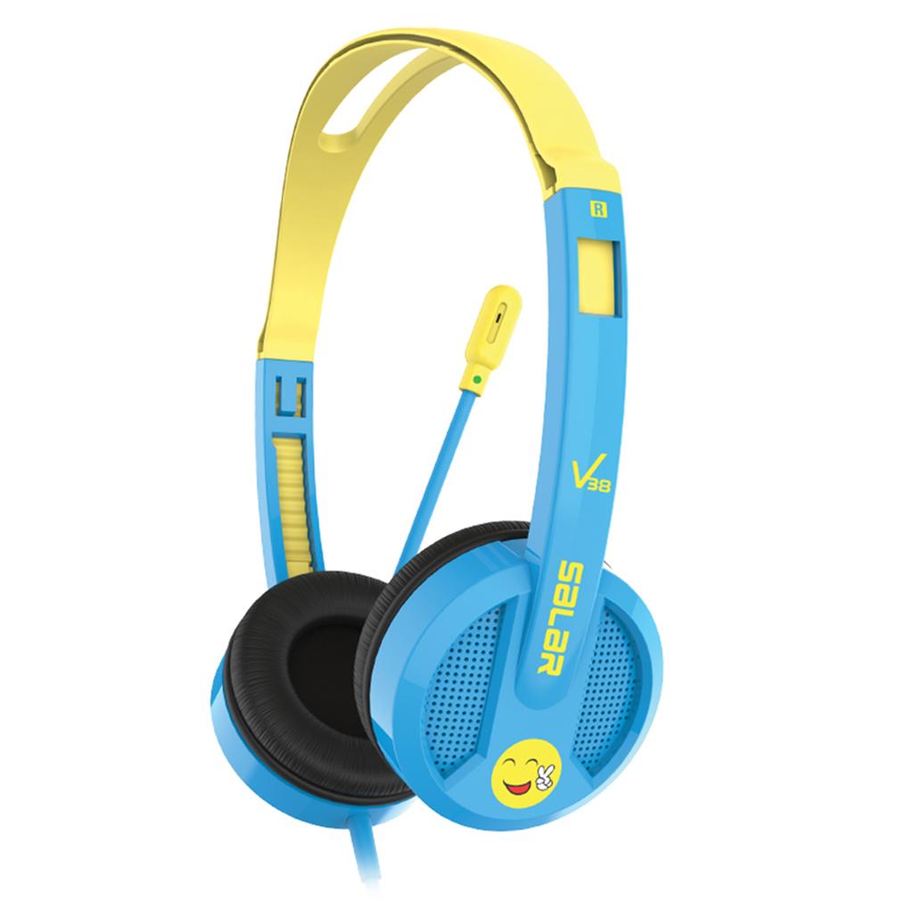Kids Wired Headphones Over-ear Headset Gift for Children Blue+Yellow