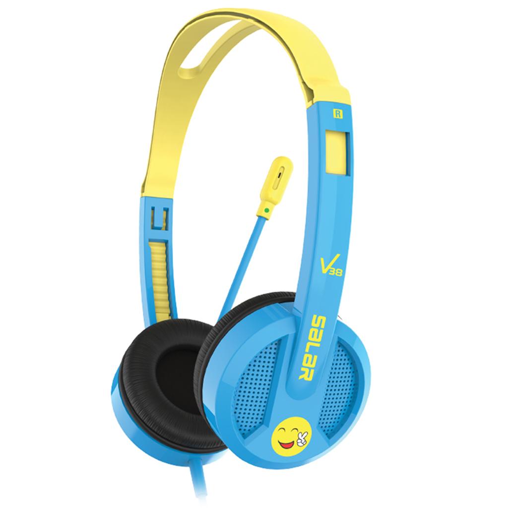 Kids Wired Headphones Over-ear Headset Gift for Children Blue+Yellow