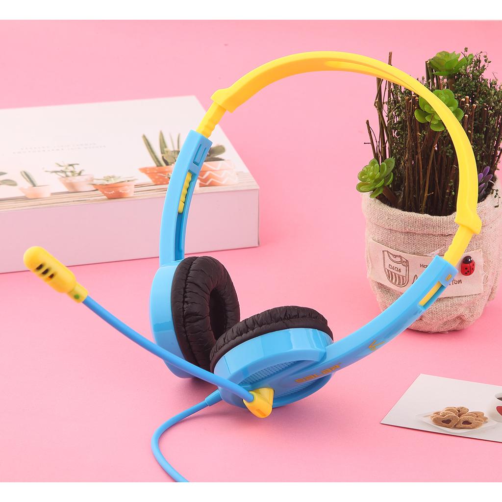 Kids Wired Headphones Over-ear Headset Gift for Children Blue+Yellow