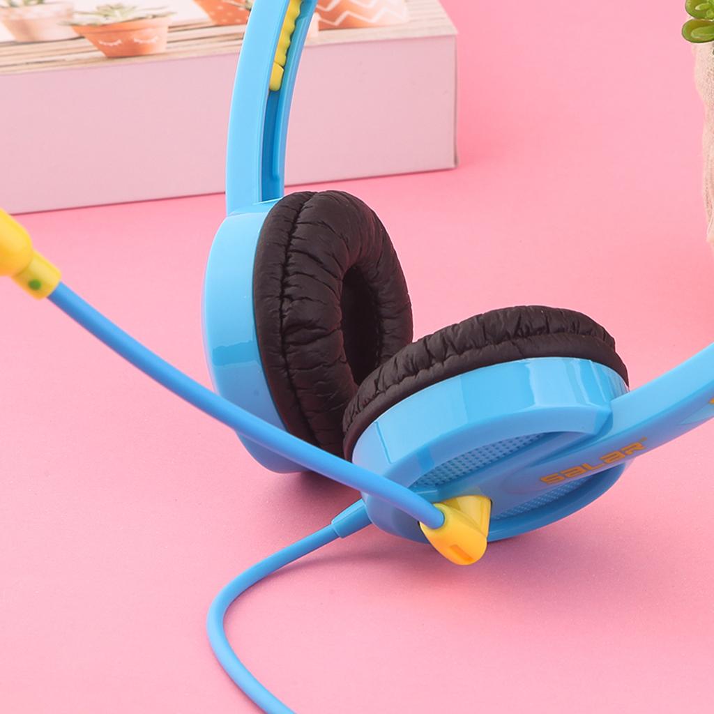Kids Wired Headphones Over-ear Headset Gift for Children Blue+Yellow