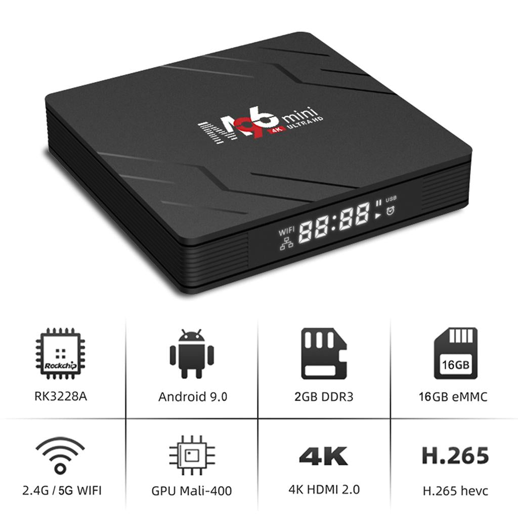 TV Android 9.0 RK3228A 2G+16G Wifi 2.4G 5G Media Player Set Top Box UK