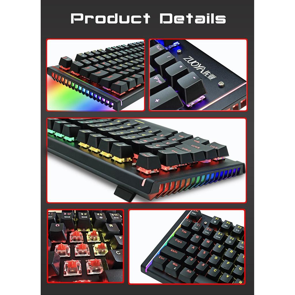 Mechanical Gaming Keyboard with RGB Backlit 104 Keys Red Switches