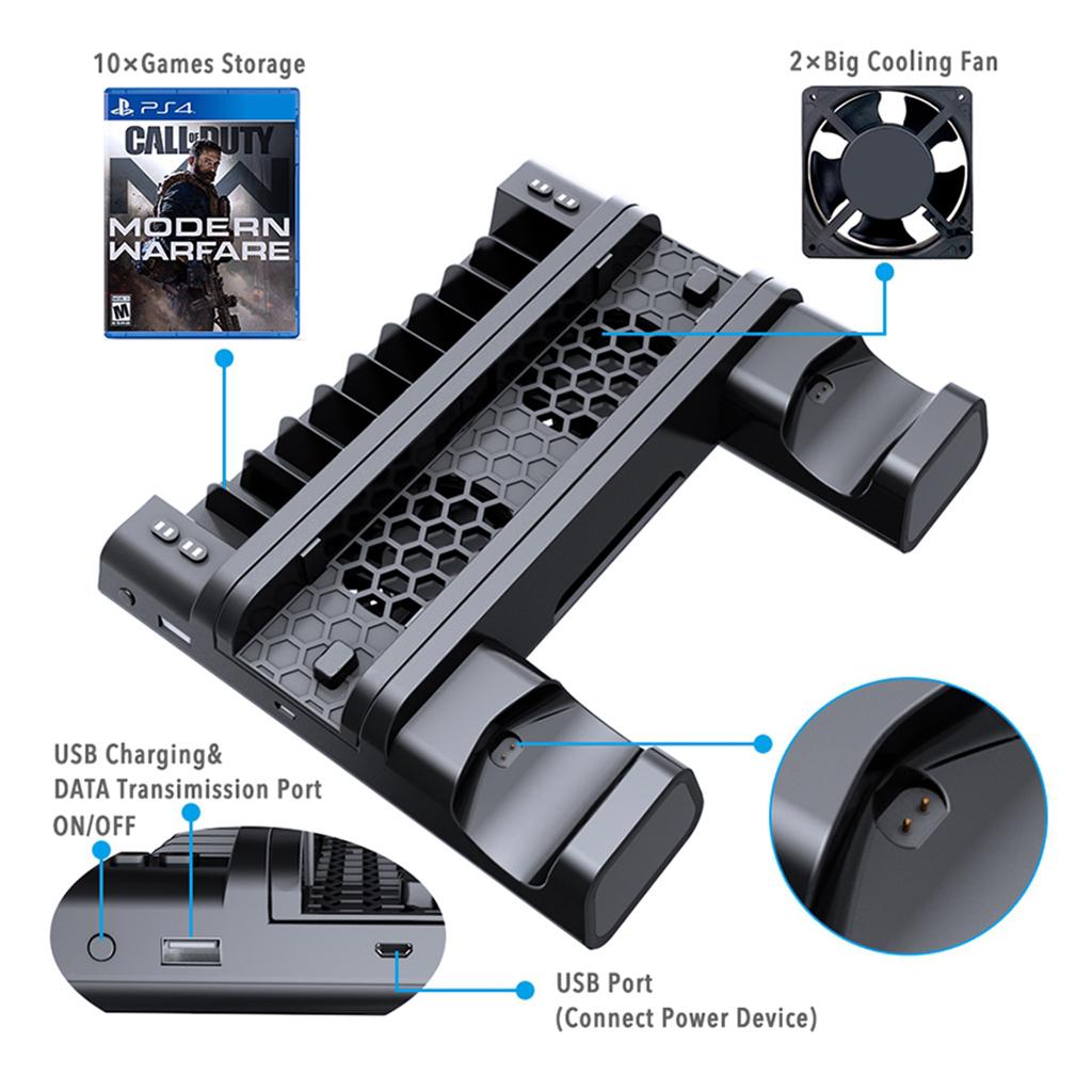 Vertical Stand Cooling Fan Dual Controller Charging Station for PS4/PS4 Pro