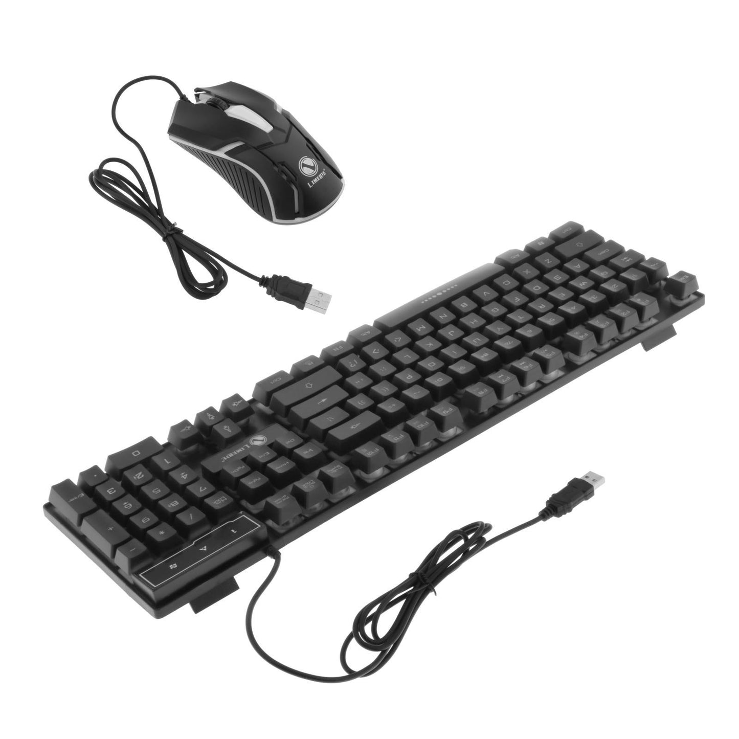 Wired Gaming Keyboard RGB Backlit Multimedia Keys black 2 set