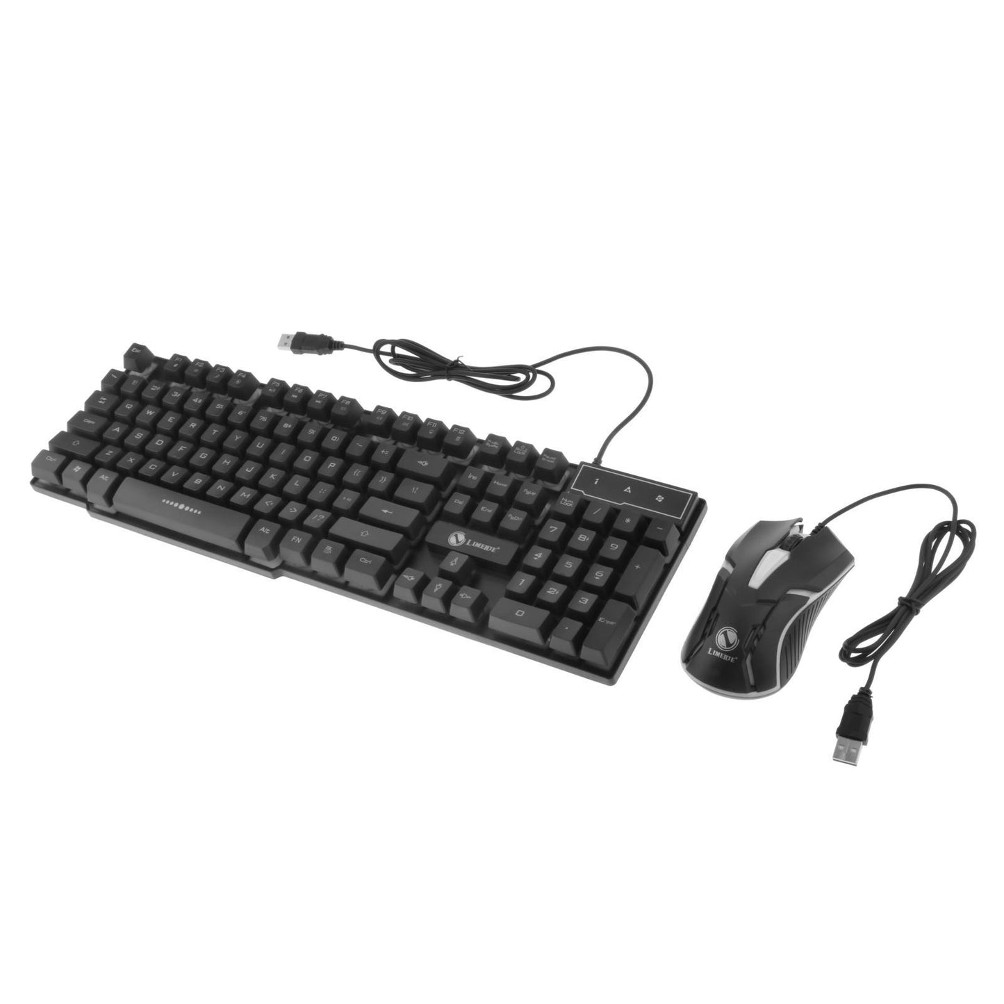 Wired Gaming Keyboard RGB Backlit Multimedia Keys black 2 set