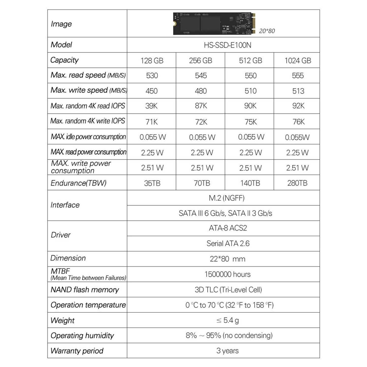 E100N SSD Internal 128GB/256GB/512GB/1024GB Anti-vibration Notebook 128G