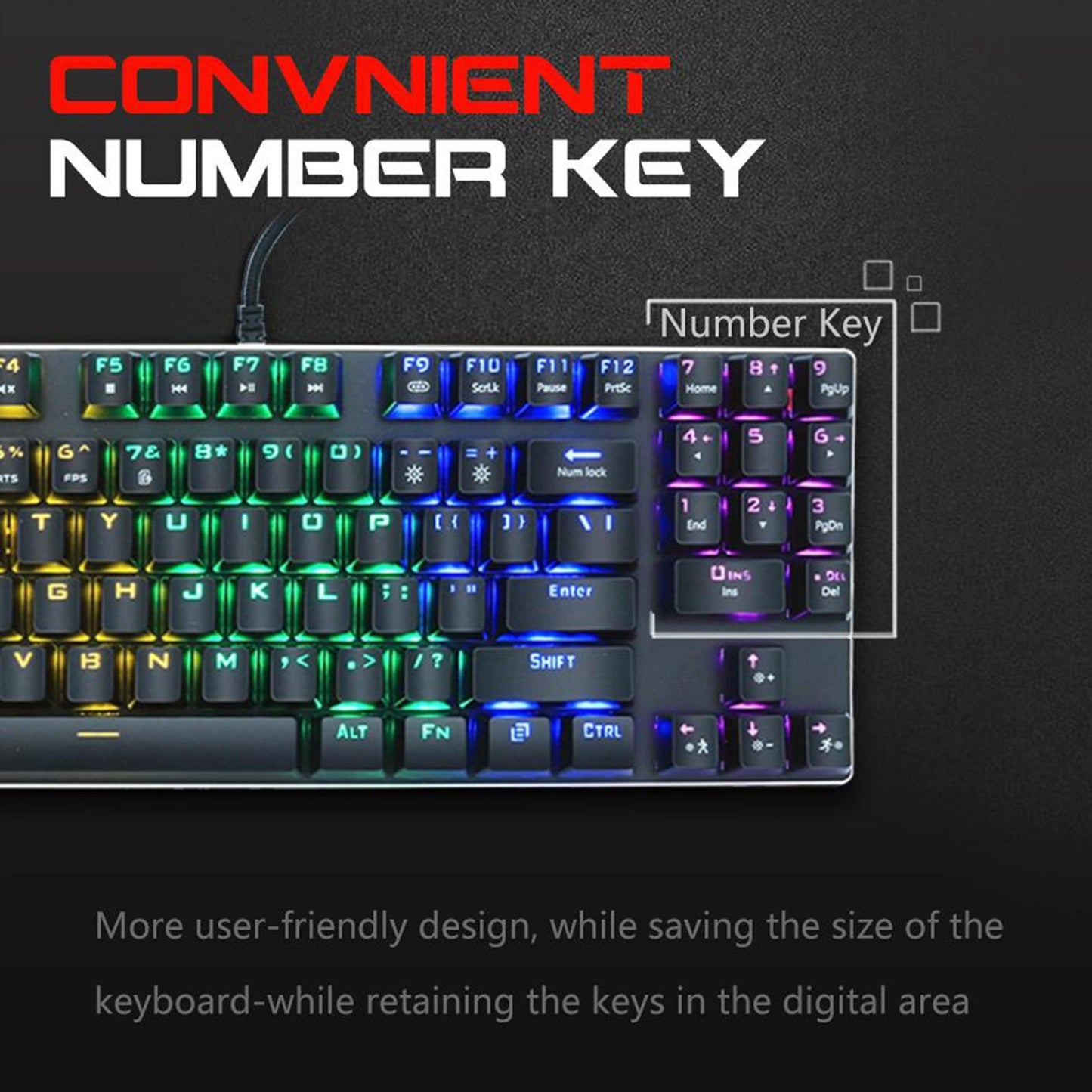 Mechanical Gaming Keyboard USB Wired 89 Keys Backlight Laptop Black Switch