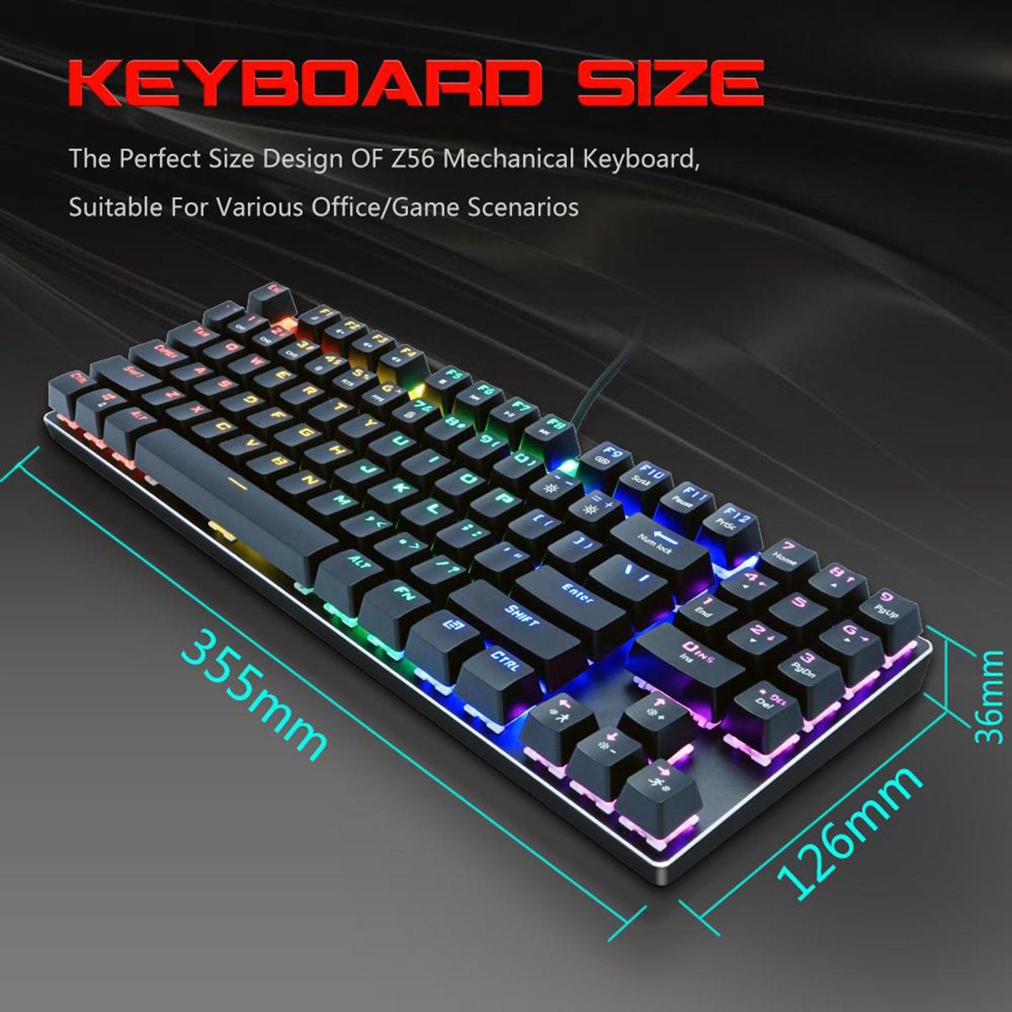Mechanical Gaming Keyboard USB Wired 89 Keys Backlight Laptop Black Switch
