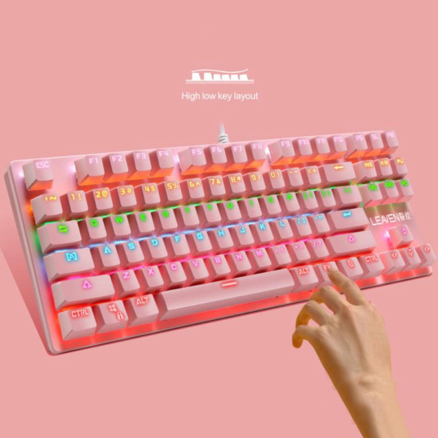 K550 Mechanical Gaming Keyboard Wired Keyboard 87 Keys RGB Backlit Pink