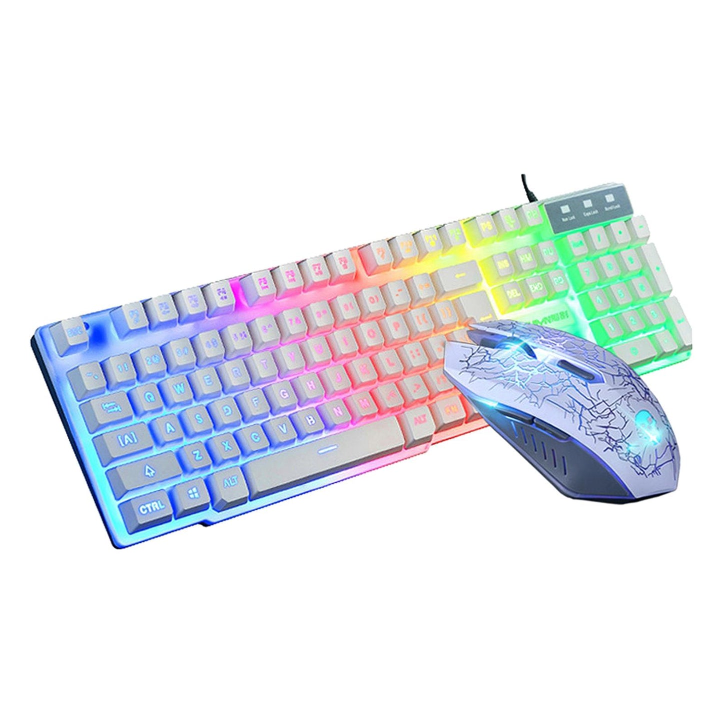 T6 Rainbow LED USB Wired Gaming Keyboard & Mouse Pad Set for PC Laptop White