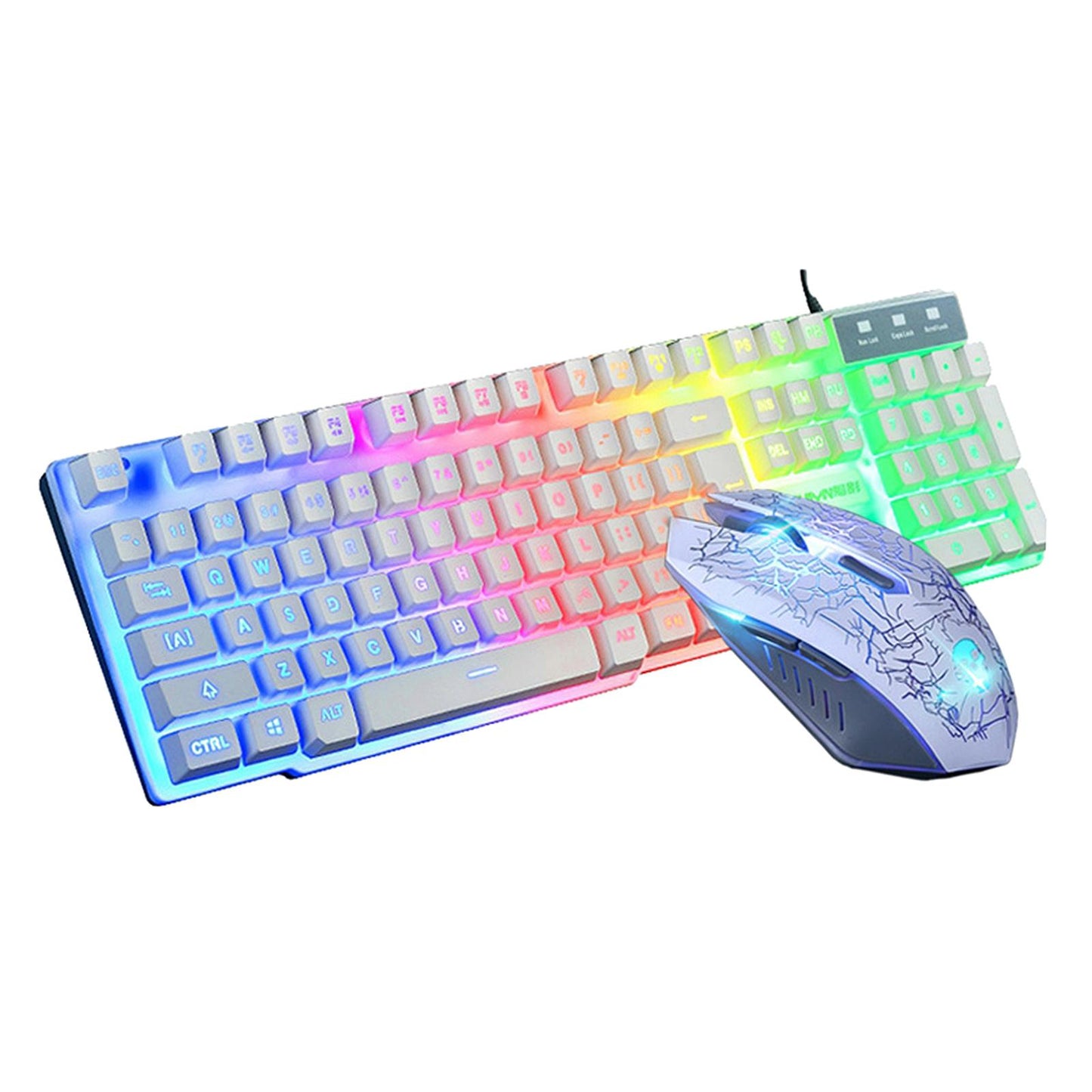 T6 Rainbow LED USB Wired Gaming Keyboard & Mouse Pad Set for PC Laptop White
