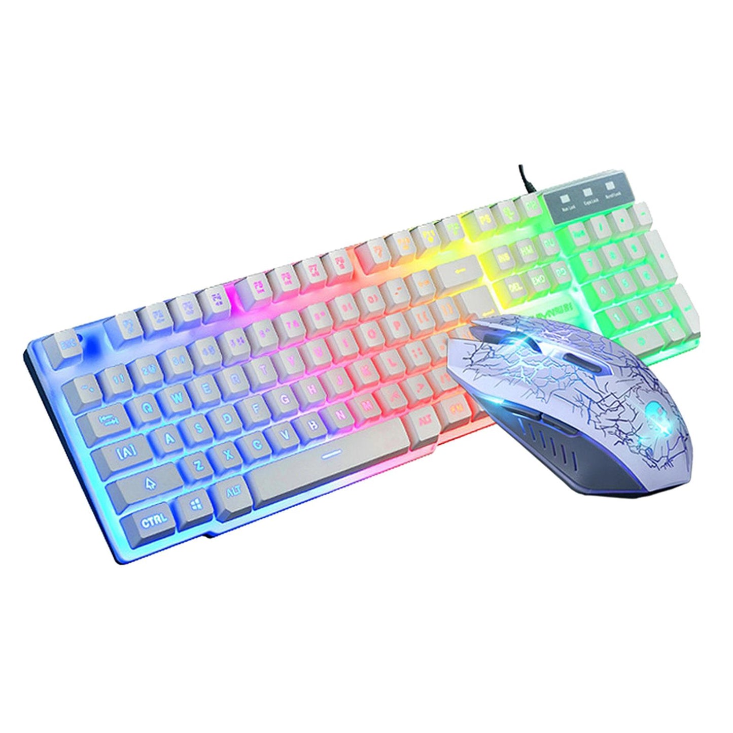 T6 Rainbow LED USB Wired Gaming Keyboard & Mouse Pad Set for PC Laptop White