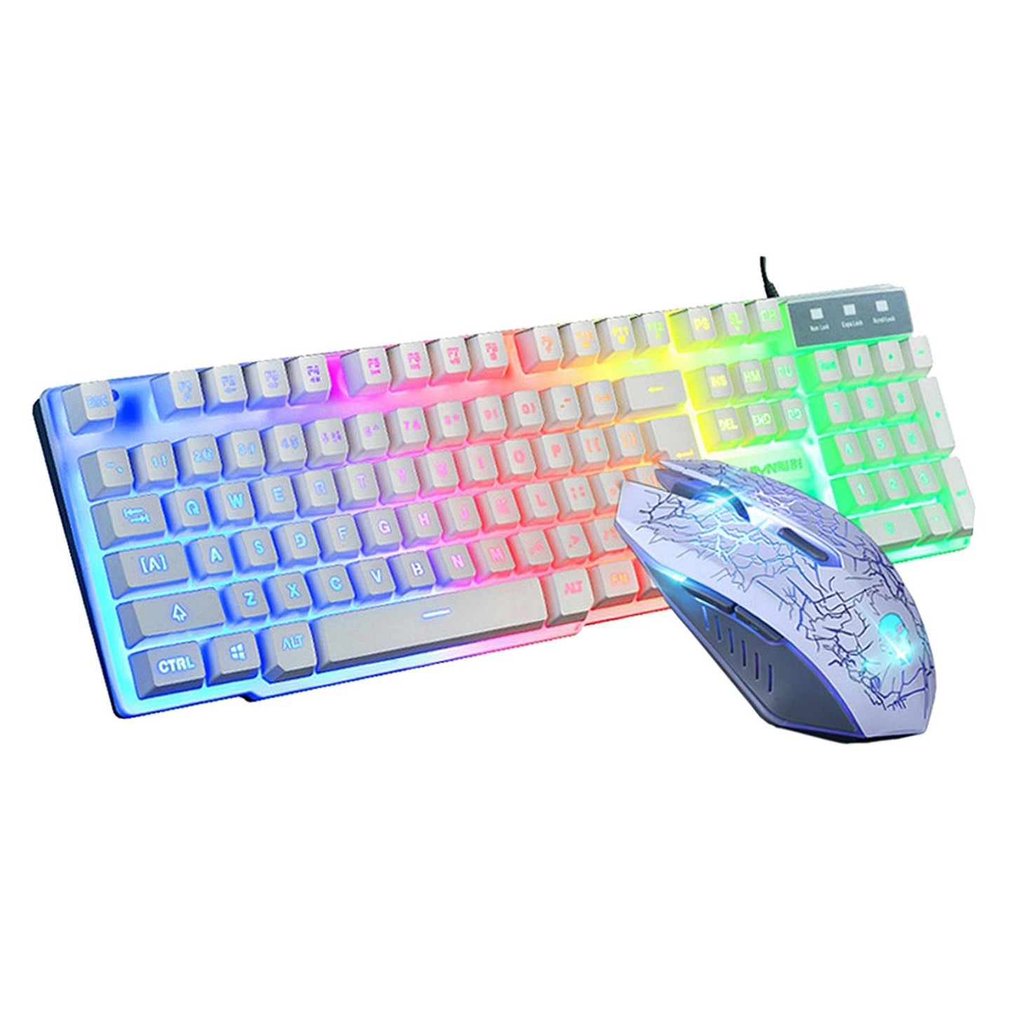 T6 Rainbow LED USB Wired Gaming Keyboard & Mouse Pad Set for PC Laptop White