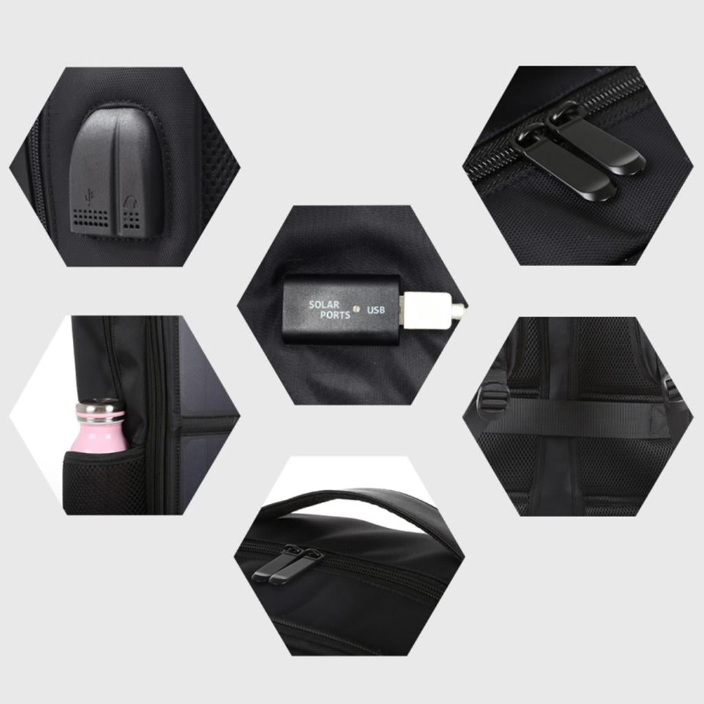 Nylon Solar Charger Backpack 14W Laptop 2 USB Hiking Bag Travel Outdoor