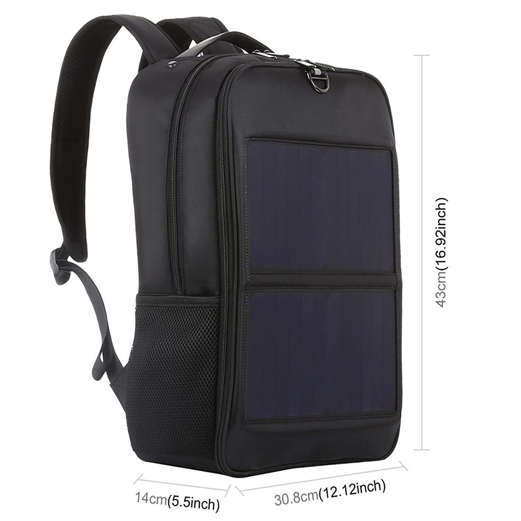 Nylon Solar Charger Backpack 14W Laptop 2 USB Hiking Bag Travel Outdoor