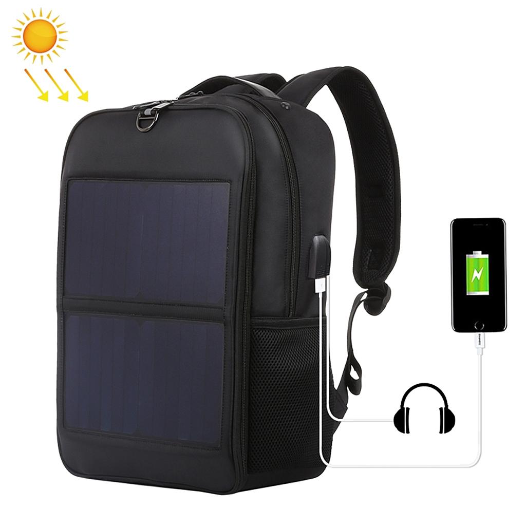 Nylon Solar Charger Backpack 14W Laptop 2 USB Hiking Bag Travel Outdoor