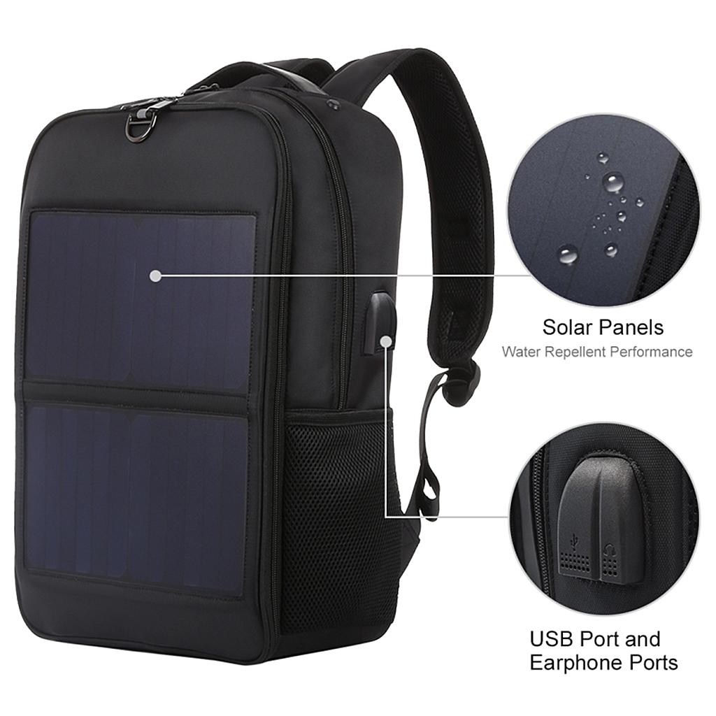 Nylon Solar Charger Backpack 14W Laptop 2 USB Hiking Bag Travel Outdoor