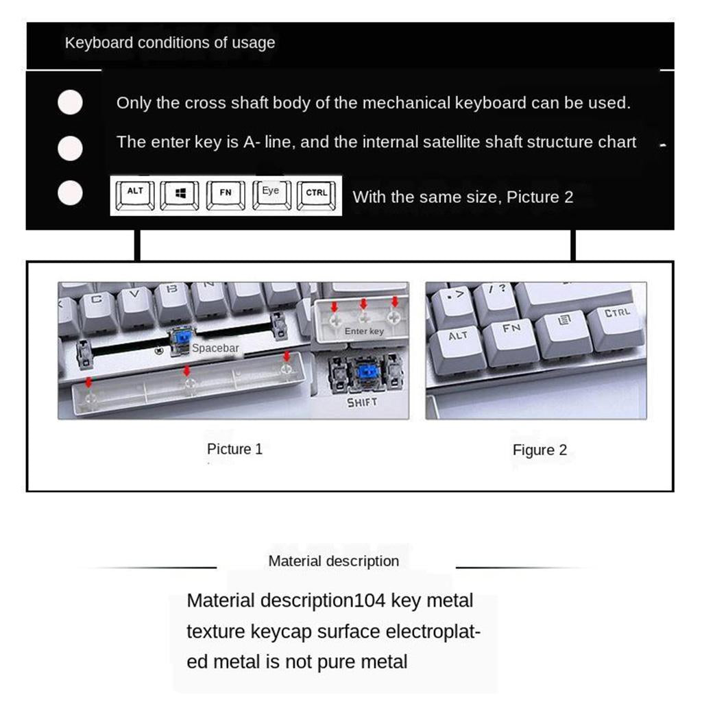 PBT Keycap Switch Key Caps for Cherry MX Mechanical Keyboard Silver