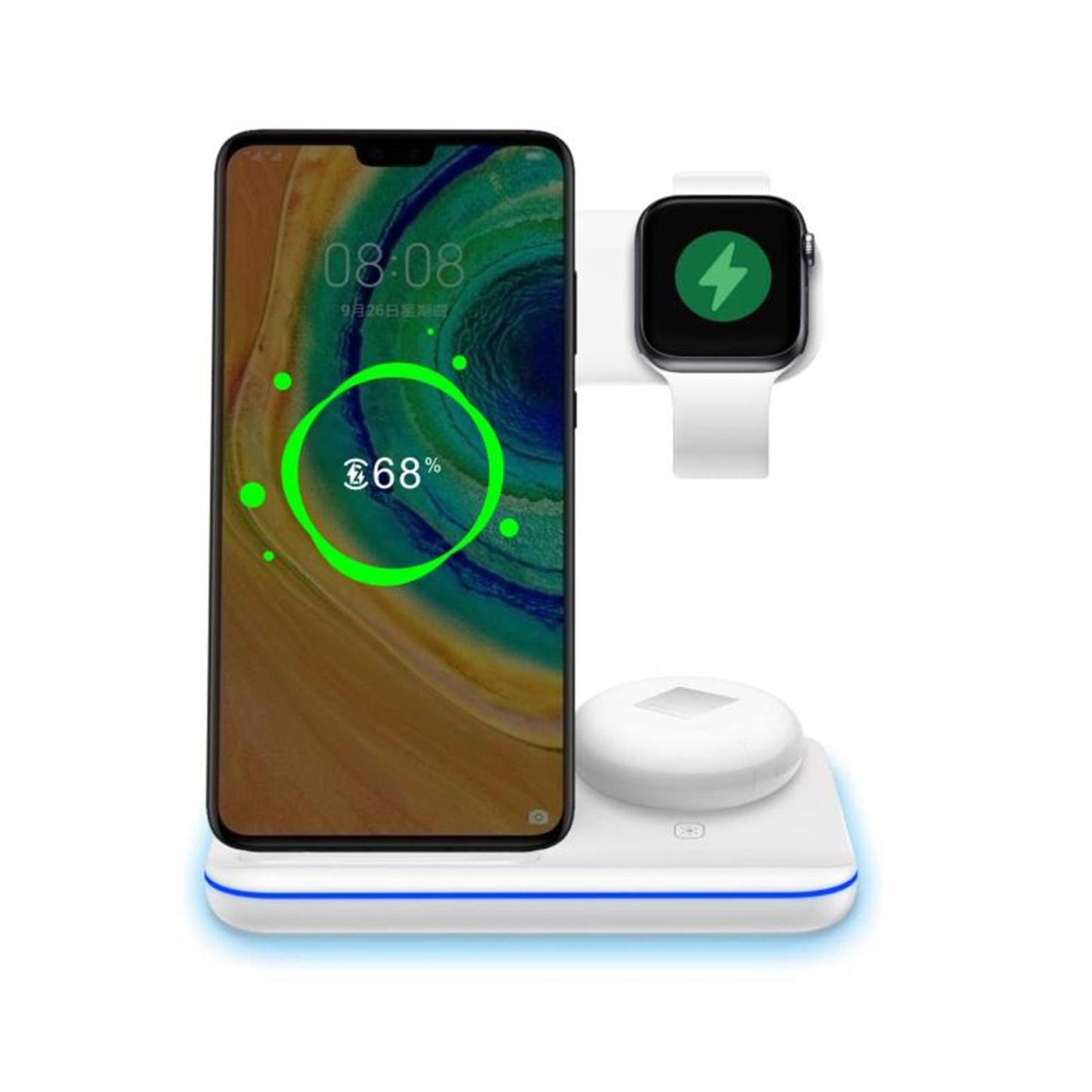 3 in 1 15W Wireless Fast Charging Station Charger Dock Stand for Phone White