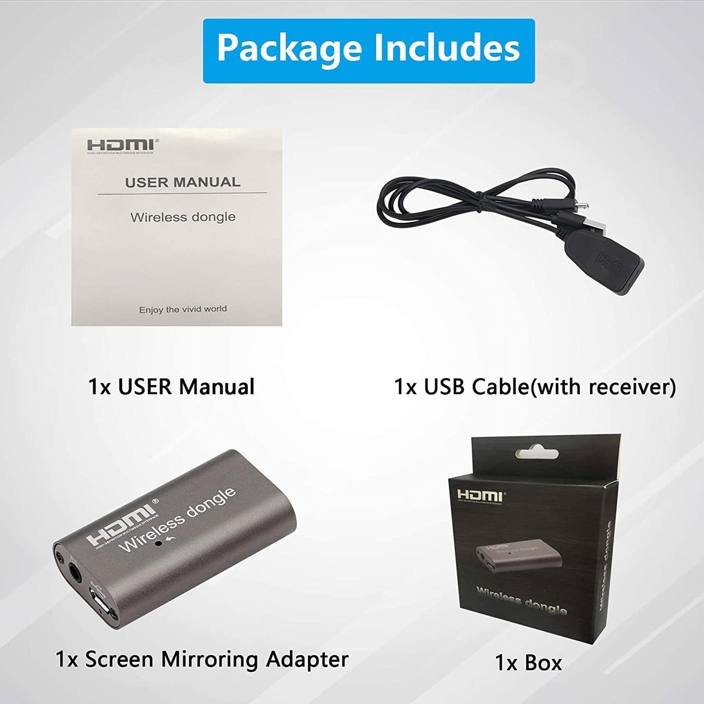 1080P WiFi HDMI Wireless Display Dongle Adapter for Phone Tablet Easy to Use