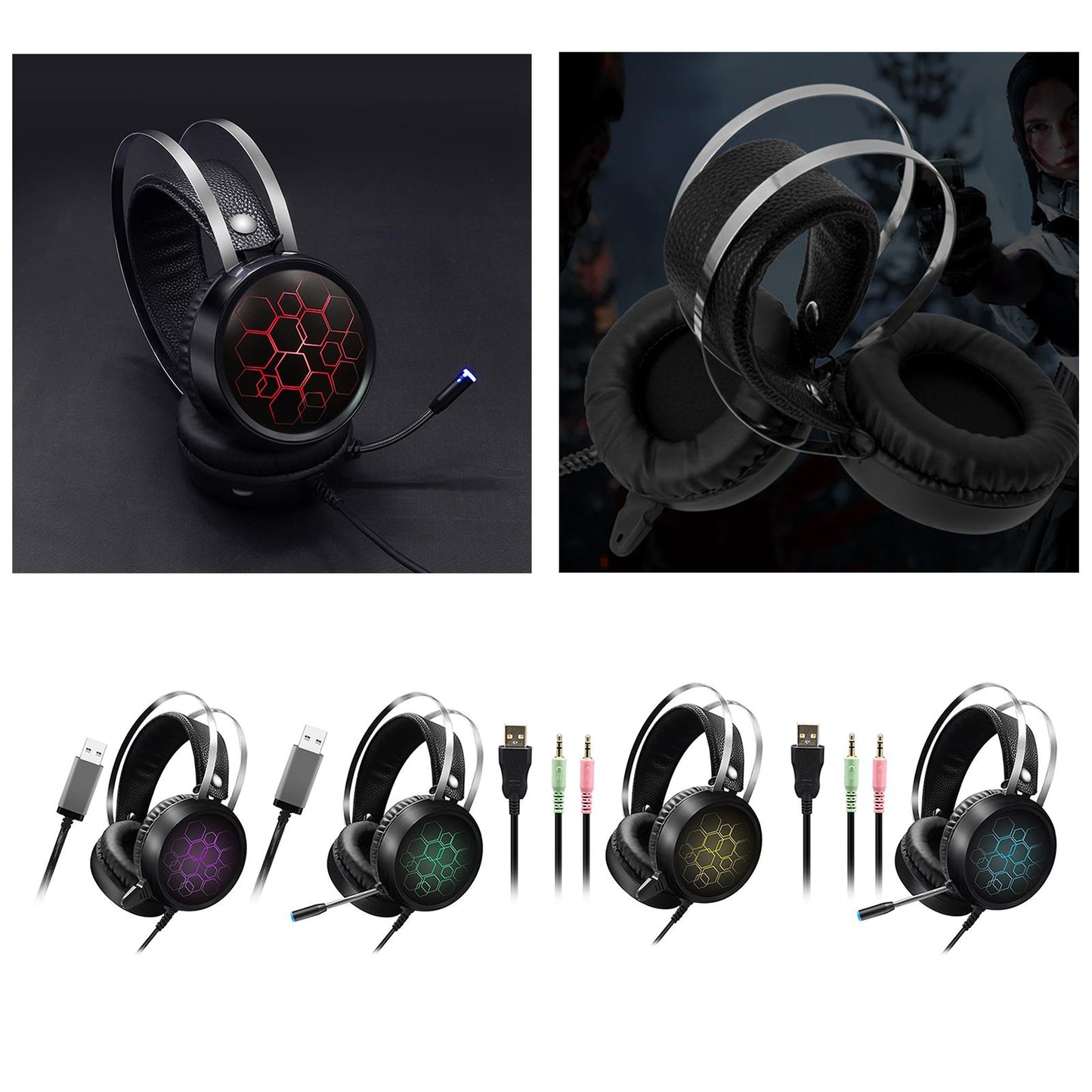 LED Wired Gaming Headset Deep Bass with Mic For PS4 PC 3.5mm Short Mic