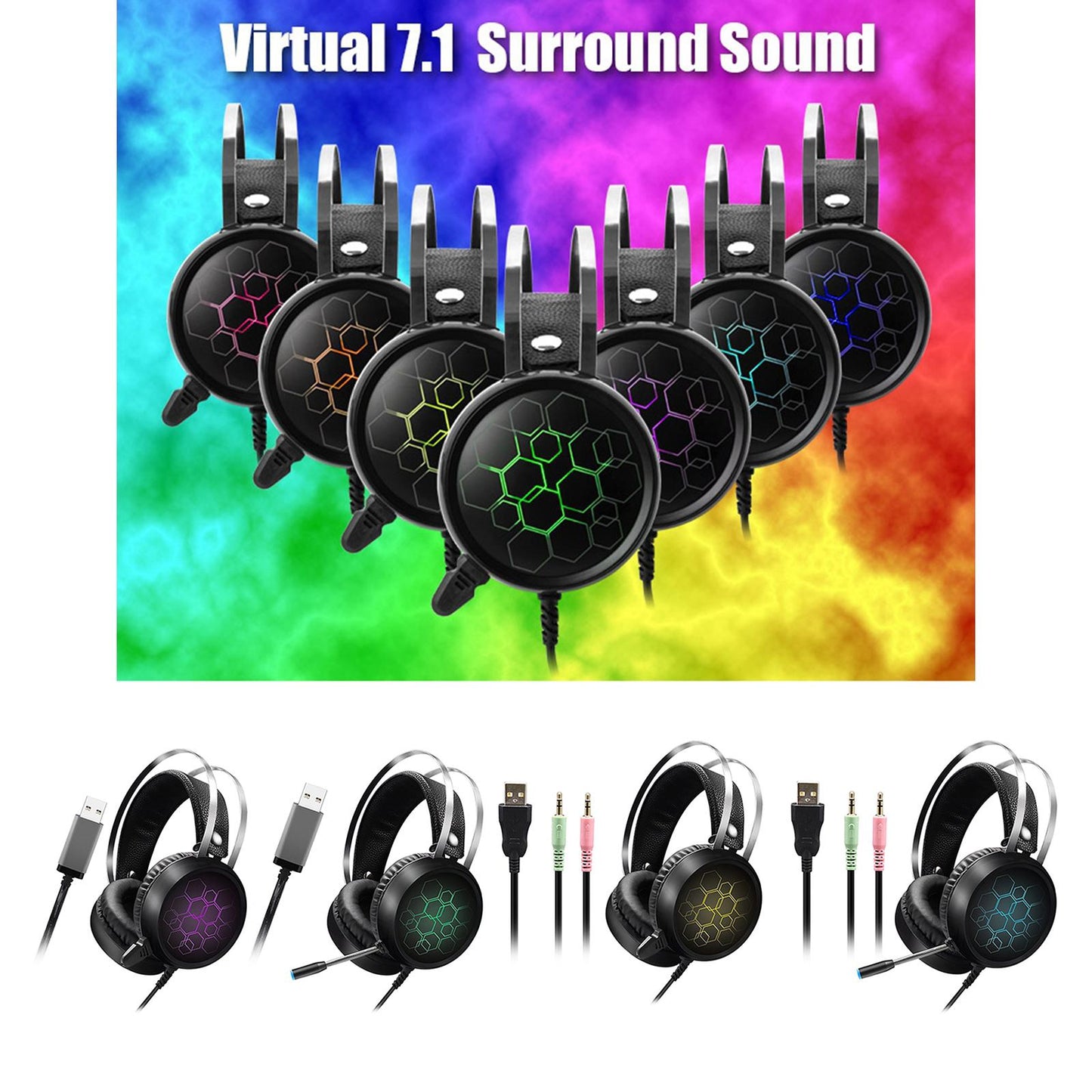 LED Wired Gaming Headset Deep Bass with Mic For PS4 PC 3.5mm Short Mic