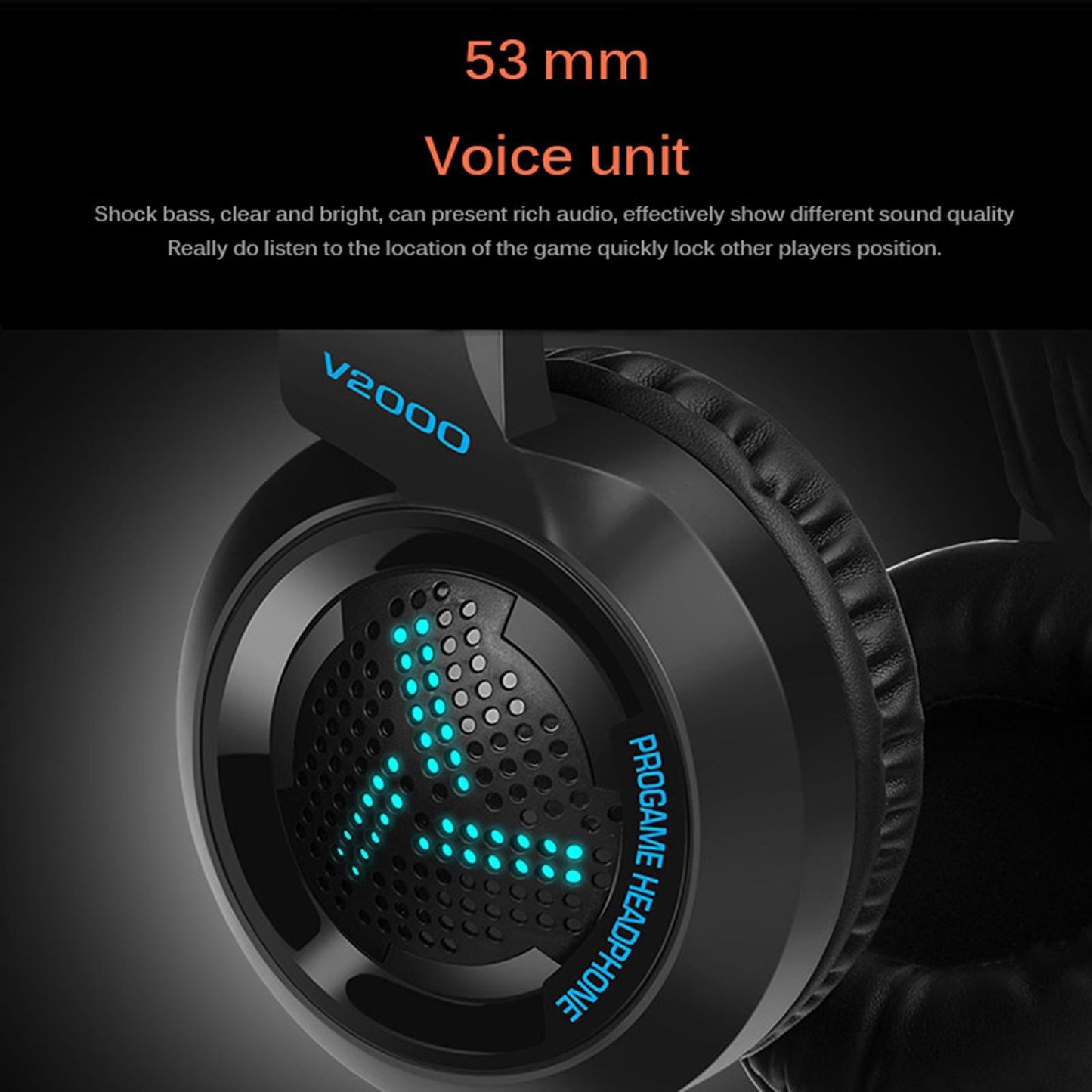 LED Colorful Over Ear Gaming Headset Earpiece for Gamer Black with AUX