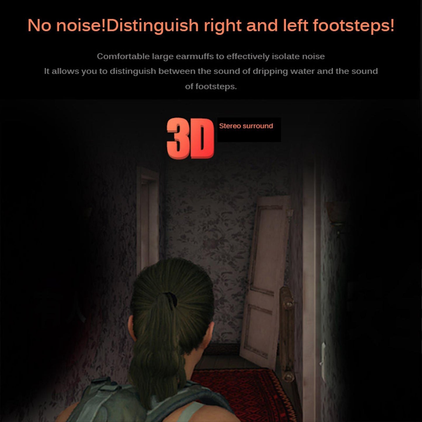 LED Colorful Over Ear Gaming Headset Earpiece for Gamer Black with AUX