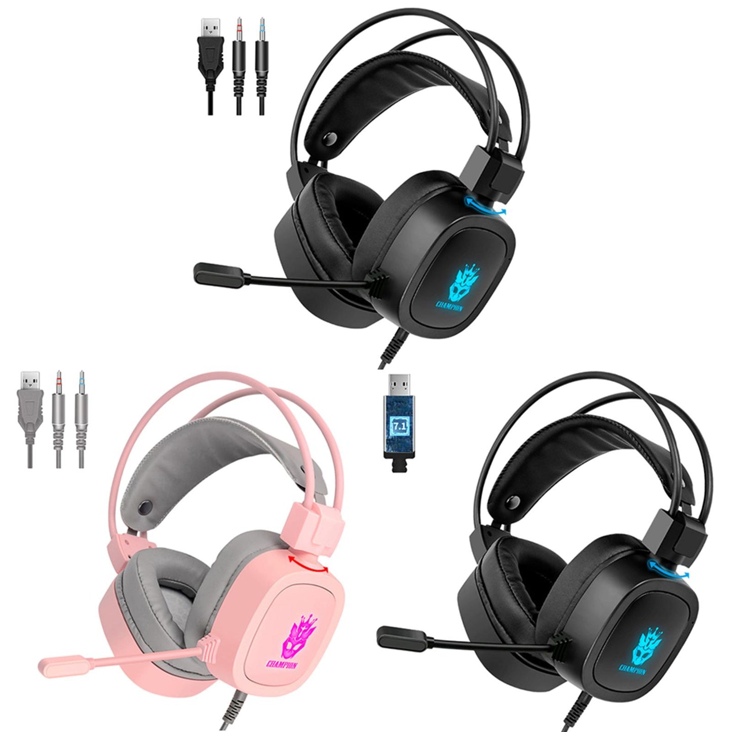 S100 Gaming Headphone Wired 7-LED with Microphone for Computer Black 3.5mm