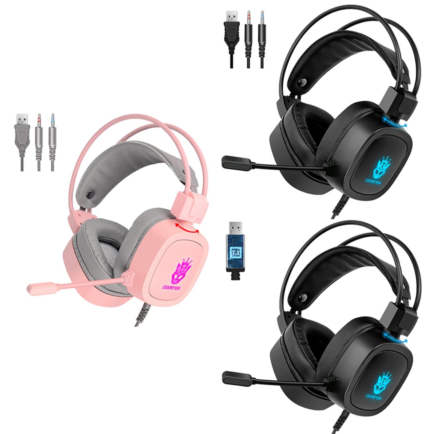S100 Gaming Headphone Wired 7-LED with Microphone for Computer Black 3.5mm