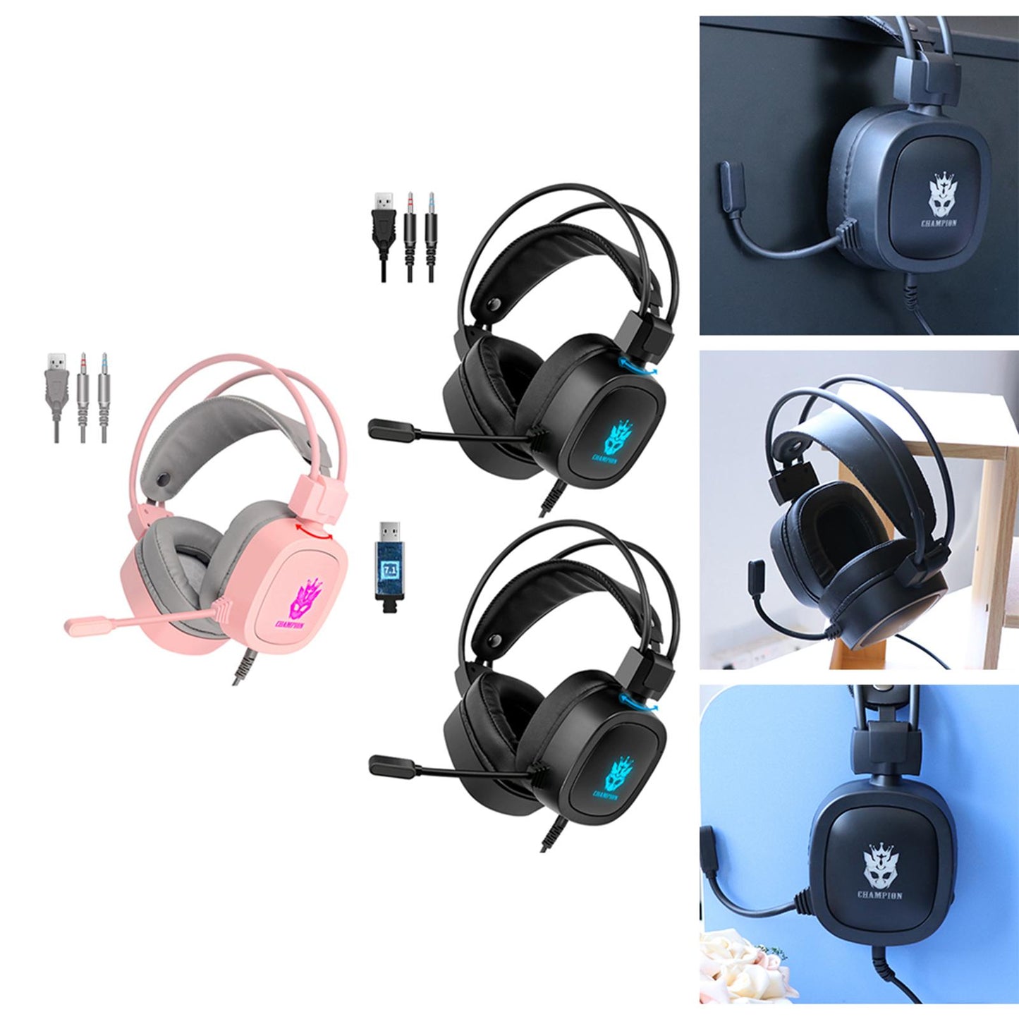 S100 Gaming Headphone Wired 7-LED with Microphone for Computer Black 3.5mm