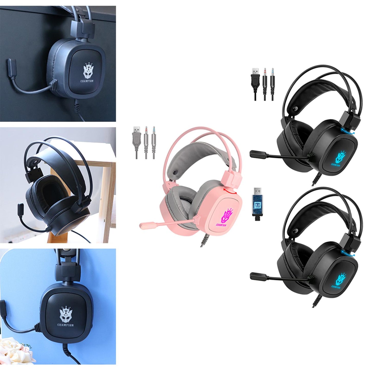 S100 Gaming Headphone Wired 7-LED with Microphone for Computer Black 3.5mm