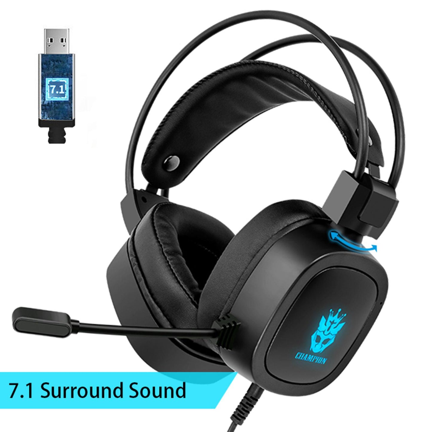 S100 Gaming Headphone Wired 7-LED with Microphone for Computer Black USB