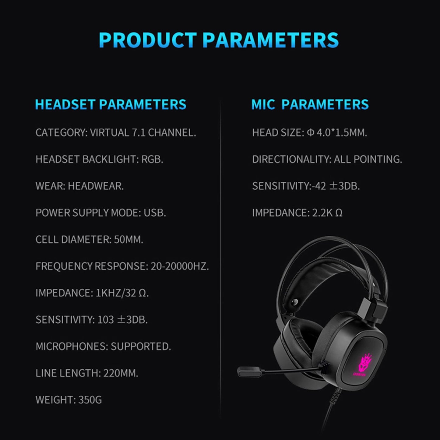 S100 Gaming Headphone Wired 7-LED with Microphone for Computer Black USB