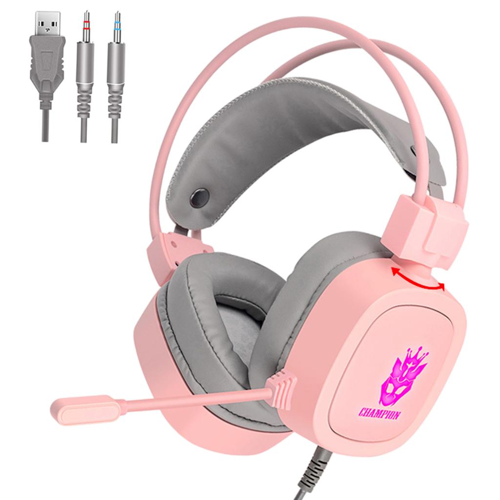 S100 Gaming Headphone Wired 7-LED with Microphone for Computer Pink 3.5mm