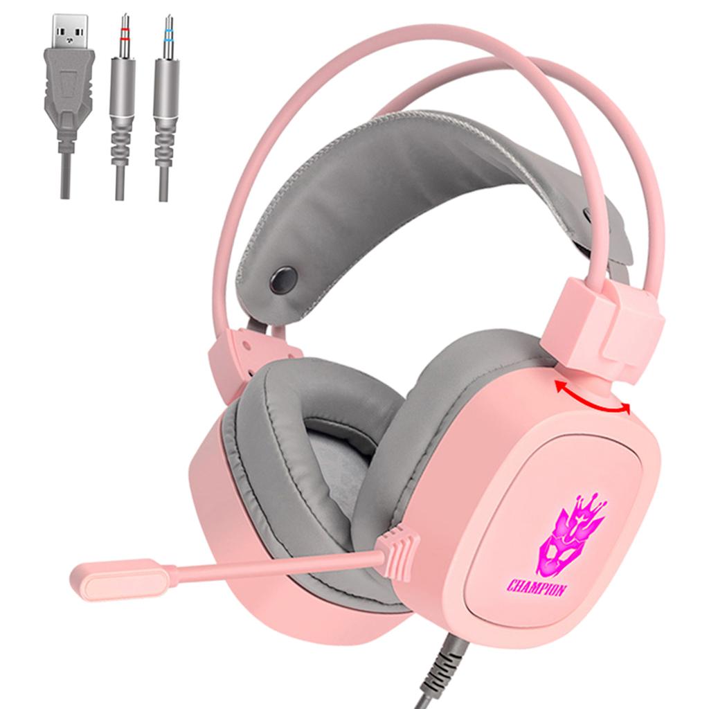 S100 Gaming Headphone Wired 7-LED with Microphone for Computer Pink 3.5mm