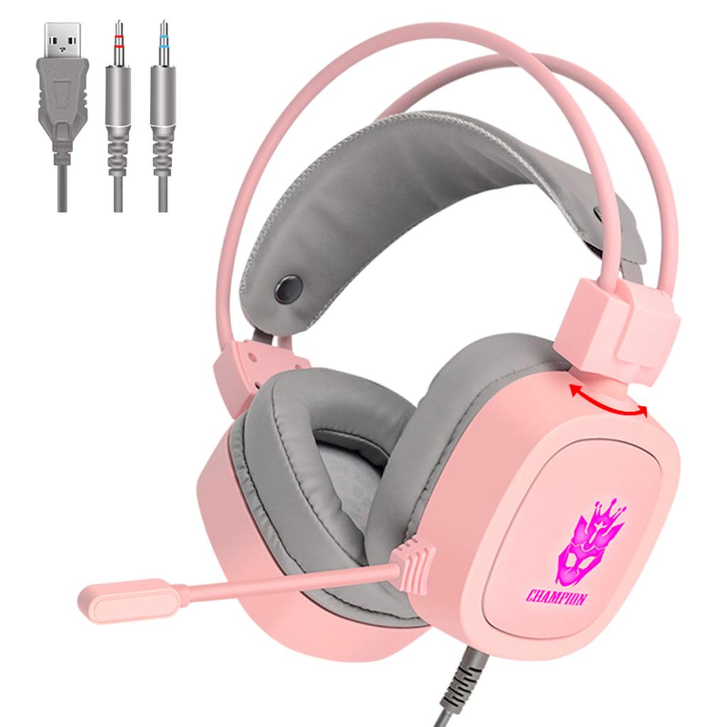 S100 Gaming Headphone Wired 7-LED with Microphone for Computer Pink 3.5mm