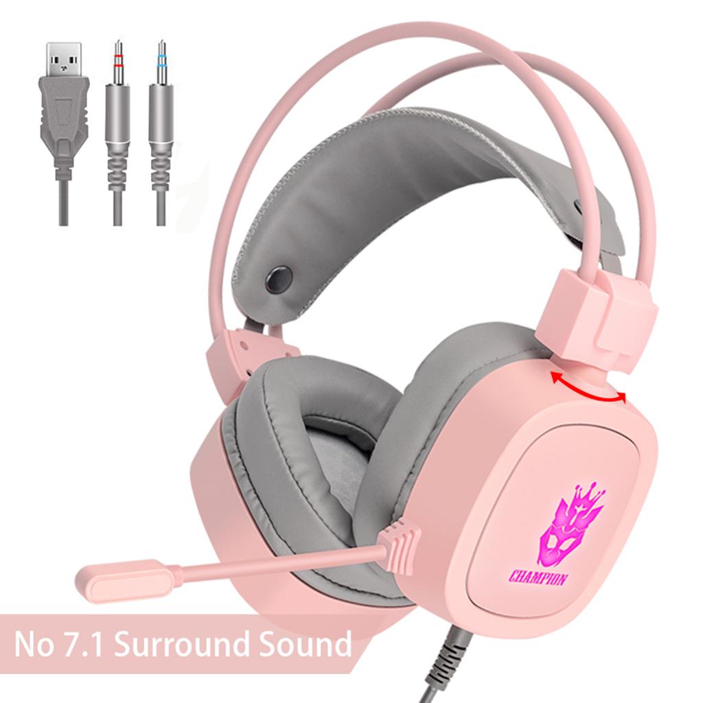 S100 Gaming Headphone Wired 7-LED with Microphone for Computer Pink 3.5mm
