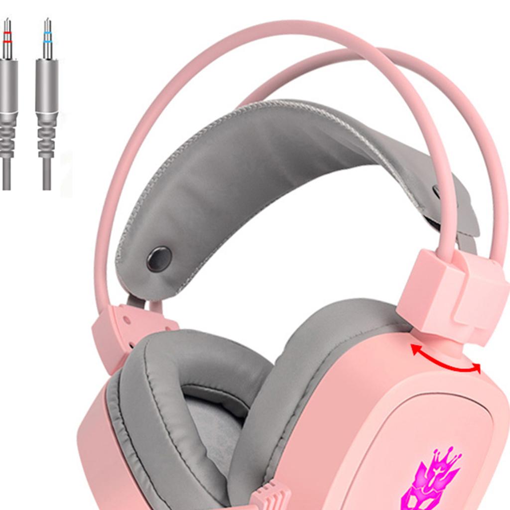 S100 Gaming Headphone Wired 7-LED with Microphone for Computer Pink 3.5mm