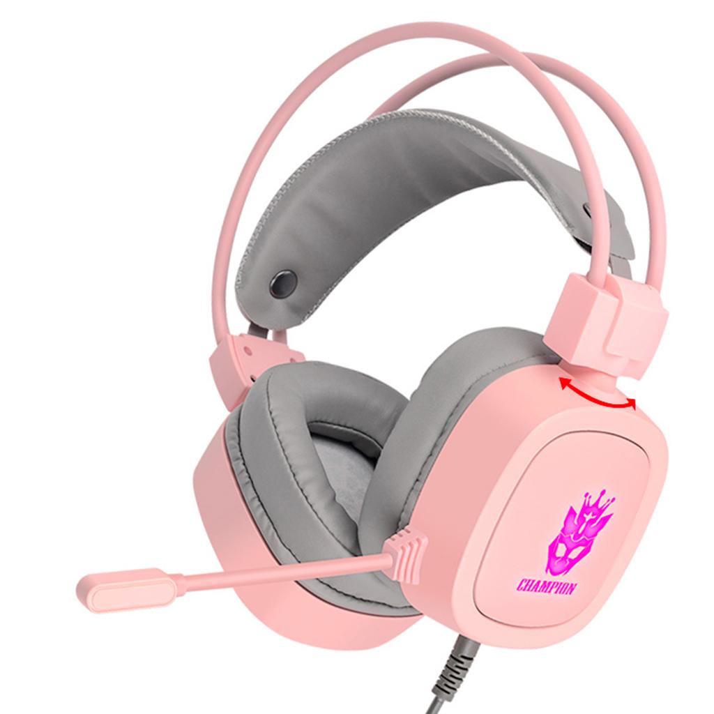 S100 Gaming Headphone Wired 7-LED with Microphone for Computer Pink 3.5mm